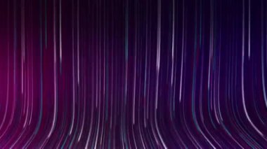 Dikey olarak hareket eden geometrik bulanık renk çizgileri koyu mor soyut arkaplan üzerinde, akışkan iplikler karanlık üzerinde, duvar kağıdı arka plan döngüsü.