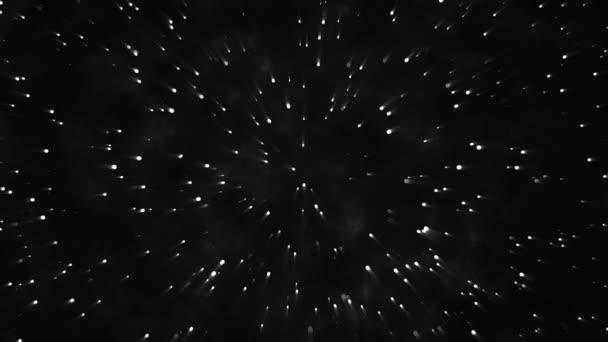 Funkelnde Weiße Teilchen Bewegen Sich Über Den Dunklen Unendlichen Schwarzen — Stockvideo