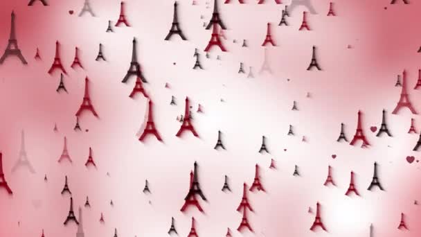 Eiffel塔和Tajmahal的4K闪烁动画 爱情背景 Eiffel塔和Tajmahal的红色渐变背景 — 图库视频影像