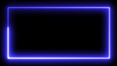 Soyut parlak neon çerçevenin 3 boyutlu görüntüsü. Dikdörtgen bir yolun parlak neon çizgisi. Web Arkaplan Lazer Gösterisi