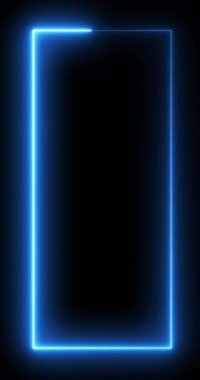 Soyut parlak neon çerçevenin 3 boyutlu görüntüsü. Dikdörtgen bir yolun parlak neon çizgisi. Web Arkaplan Lazer Gösterisi