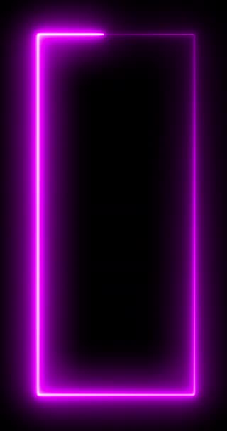 Neon Rektangulär Ram Med Lysande Effekter Mörk Bakgrund Tomma Glödande — Stockvideo