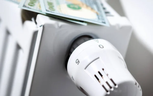 Increase Cost Bill Gas Electricity Concept Radiator Banknotes Close — Stockfoto
