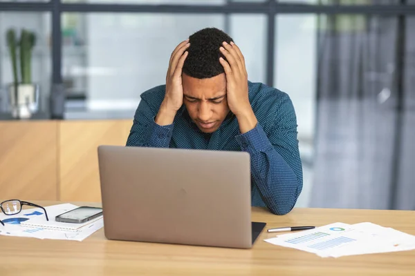 African American Man Sorrow Because His Dismissal Young Businessman Upset — Stock Fotó