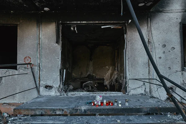 Ukraine Borodyanka April 2022 Burned Out Building Which Children Toys Stok Foto Bebas Royalti