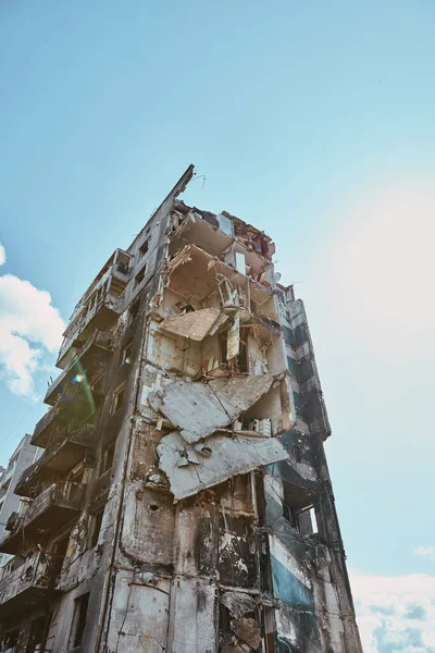 Damaged Building Russian Troops Ukraine City Borodianka 2022 April Russian Stok Gambar Bebas Royalti