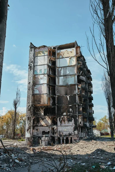 Damaged Building Russian Troops Ukraine City Borodianka 2022 April Russian Stok Gambar