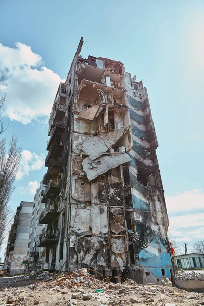 Damaged Building Russian Troops Ukraine City Borodianka 2022 April Russian Stok Gambar