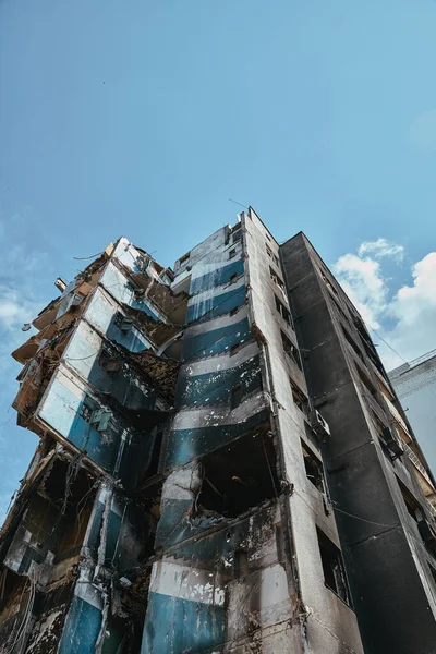 Damaged Building Russian Troops Ukraine City Borodianka 2022 April Russian Stok Gambar Bebas Royalti