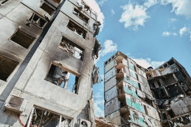Rus birliklerinin Ukrayna 'daki hasarlı binası, Borodianka şehri 2022, 30 Nisan, Rus işgali Ukrayna şehri yıkıldı.
