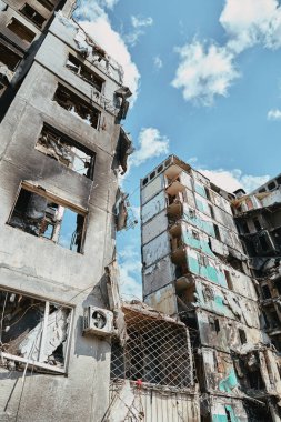 Rus birliklerinin Ukrayna 'daki hasarlı binası, Borodianka şehri 2022, 30 Nisan, Rus işgali Ukrayna şehri yıkıldı.