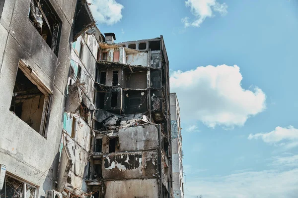 damaged building from Russian troops in Ukraine, city of Borodianka 2022, 30 april, Russian invasion of Ukraine war torn city.