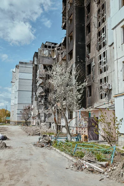 Rus birliklerinin Ukrayna 'daki hasarlı binası, Borodianka şehri 2022, 30 Nisan, Rus işgali Ukrayna şehri yıkıldı.