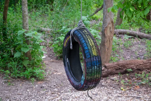 New Orleans Usa June 2022 Painted Goodyear Tire Swing Wooded — 스톡 사진