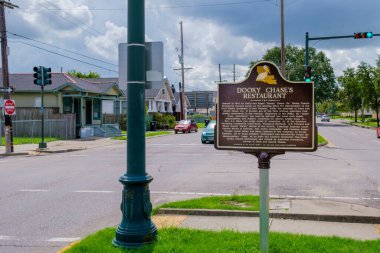 NEW ORLEANS, LA, USA - JULY 30, 2022: Historic marker for Dooky Chase's Restaurant on Orleans Avenue