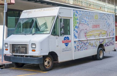NEW ORLEANS, LA, USA - AUGUST 20, 2022: Full view of Leidenheimer's Baking Company bread delivery truck in the French Quarter