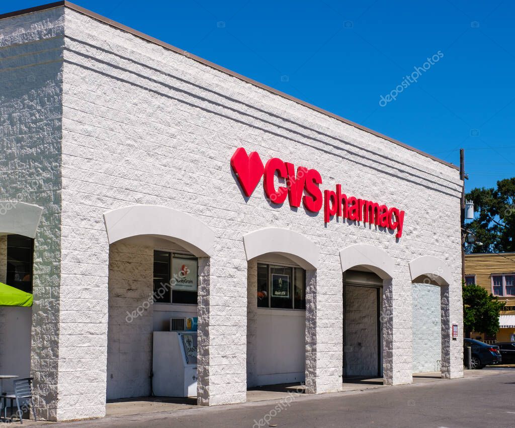 NEW ORLEANS, LA, USA - SEPTEMBER 27, 2022: Angled front view of CVS Pharmacy on Prytania Street