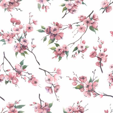 Watercolor sakura seamless pattern 