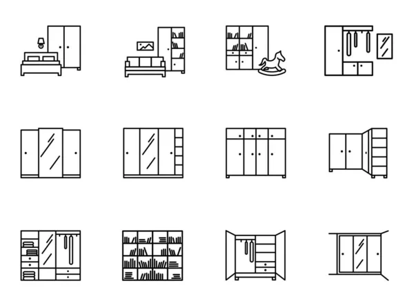 Mobilya Dolap Tipi Vektör Simgeleri Ayarlandı — Stok Vektör