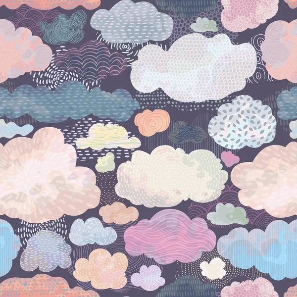 Patrón Sin Costuras Con Nubes Abstractas Dibujos Animados Estilo Acuarela — Vector de stock