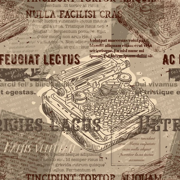 Бесшовный Рисунок Старом Стиле Газет Пишущей Машинкой Абстрактным Текстом Винтажная — стоковый вектор
