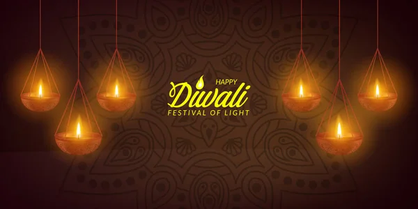 Diwali Festival Des Lichts Öllampe Poster Banner Grußkarte Vorlage — Stockvektor