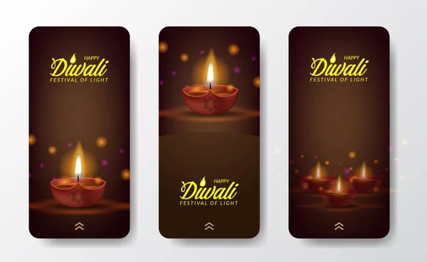 Diwali Festival Dovolená Design Papírovým Střihem Styl Indické Olejové Lampy — Stockový vektor