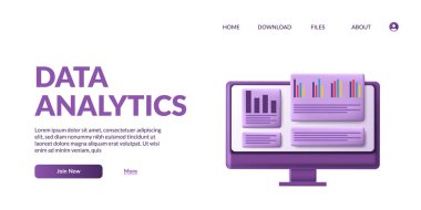istatistikler büyük Data analizi gösterge paneli ve işletme finans raporları yatırım ya da SEO konsepti 3D sevimli bilgisayar monitörlü