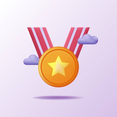 3D altın madalya kazanan iş ve spor illüstrasyonunda en iyi şampiyon için sevimli ikon