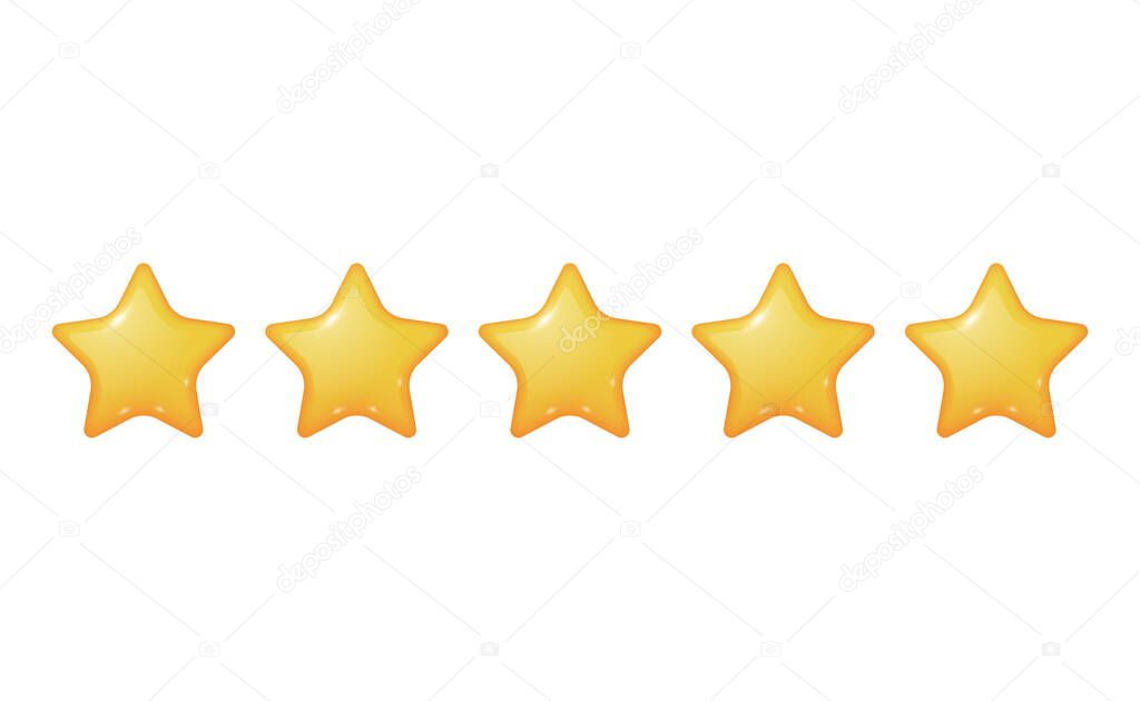 five star 3d cute illustration for success experience rank rating review reputation feedback