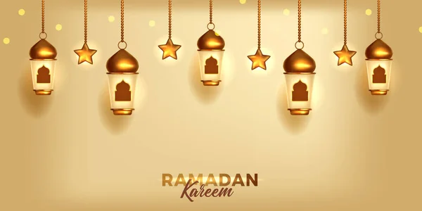 Luxe Ramadan Mubarak Kareem Banner Met Gouden Fanoos Fanatieke Arabische — Stockvector