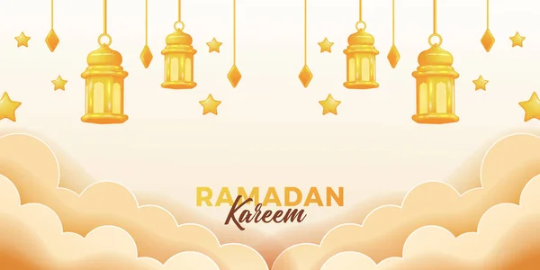 Ramadan Kareem Mubarak Opknoping Schattige Gouden Fanatieke Arabische Lantaarn Met — Stockvector