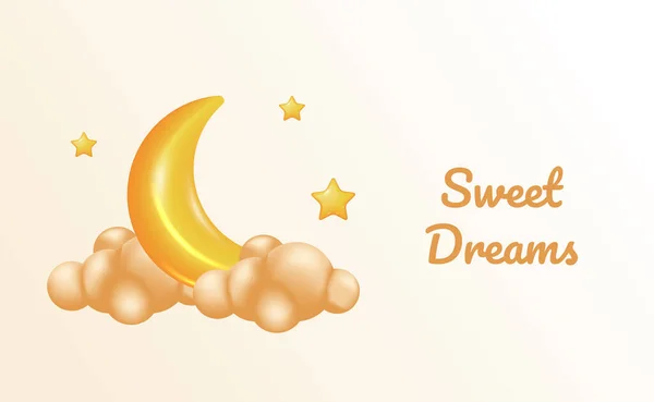 Sweet Dream Lullaby Yellow Moon Star Cloud Good Night Baby — Stock Vector