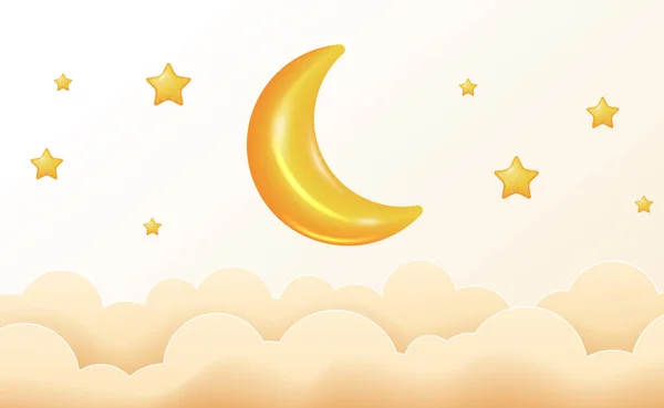 Doce Sonho Canção Ninar Lua Amarela Estrela Com Nuvem Boa — Vetor de Stock