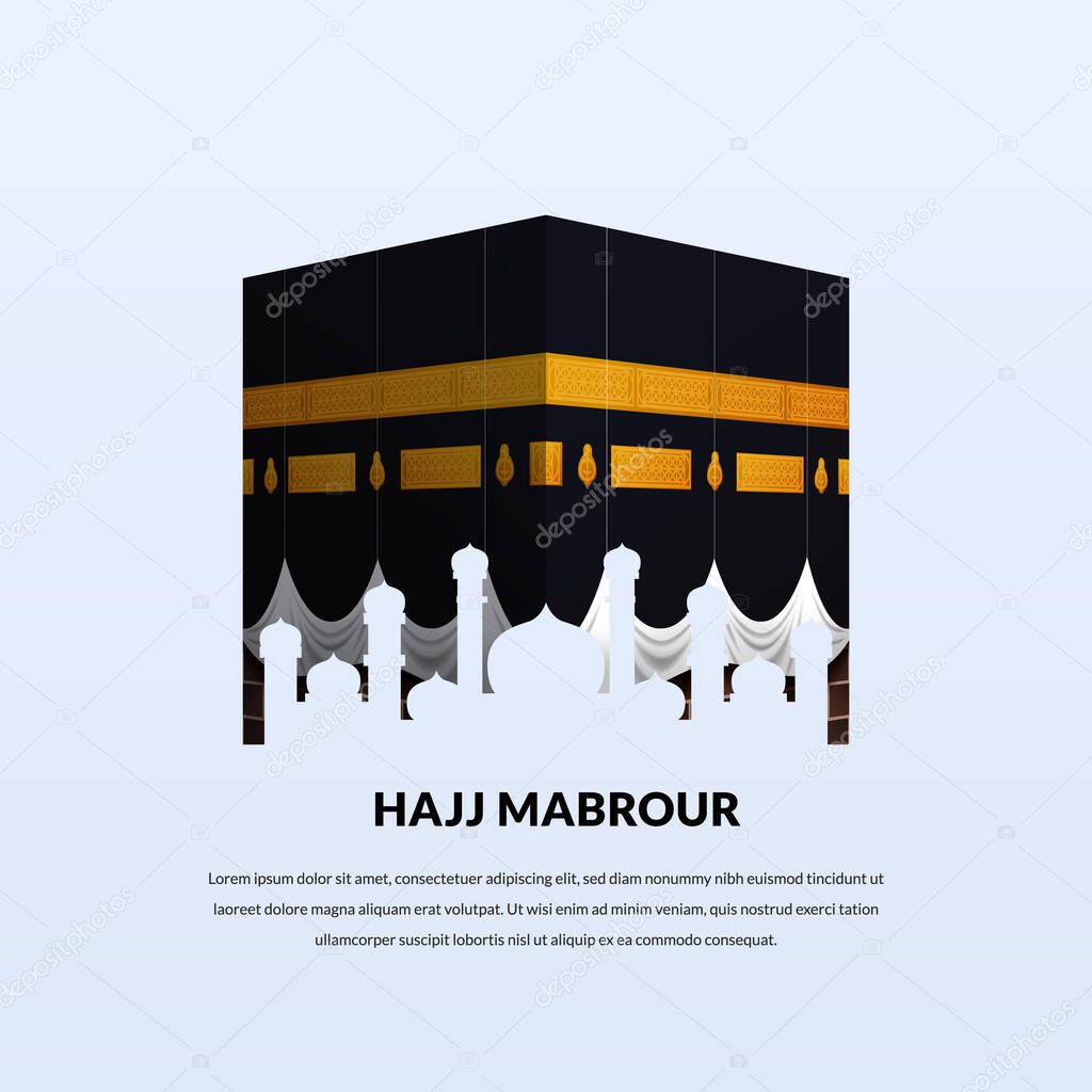Hajj pilgrimage mabrour greeting card with kaaba building for islamic religion