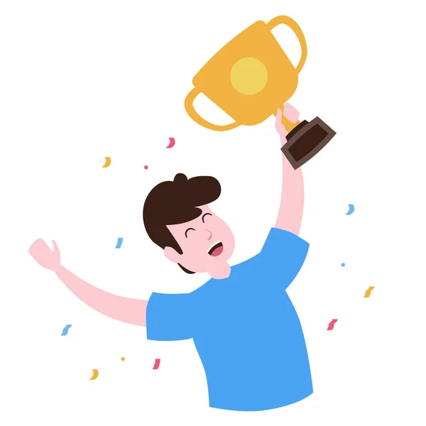 Football Soccer Player Winner League Cup Champion Trophy Confetti — Stock Vector