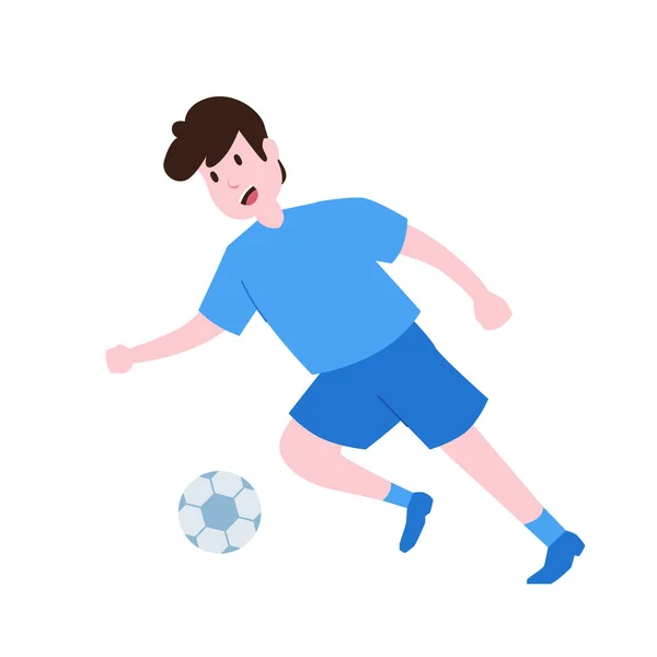Football Soccer Player Dribble Ball Forward Shoot Kick Match League — Stock Vector