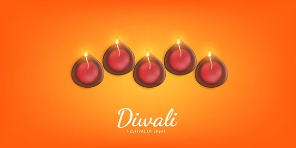 Happy Diwali Lichterfest Mit Öllampen Kerzen Illustration Auf Orangefarbenem Hintergrund — Stockvektor