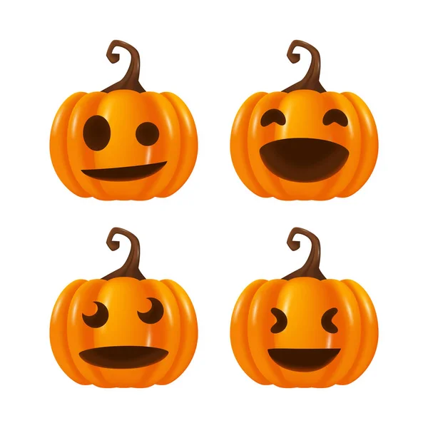 Set Happy Smile Emoticon Jack Lantern Pumpkin Lantern Halloween — Stock Vector