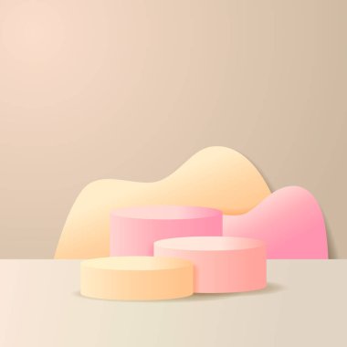 Podyum ürün görüntüsü 3 boyutlu silindir sahnesi ve dalga boyası rengi