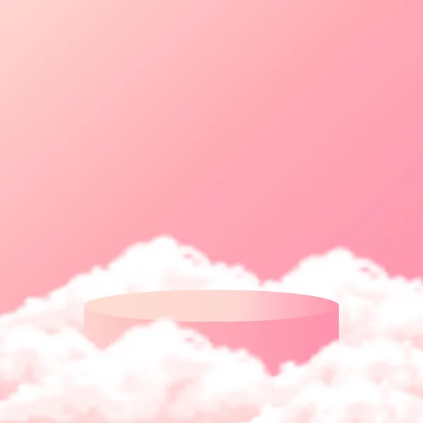 Wyświetlacz Produktu Podium Cylindra Etapie Różowym Pastelowym Kolorem Chmurze — Wektor stockowy