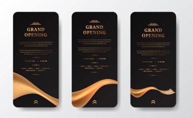 Grand Opening Stories Social Media Template with golden silk fabric expensive celebrate luxury elegant concept with black background