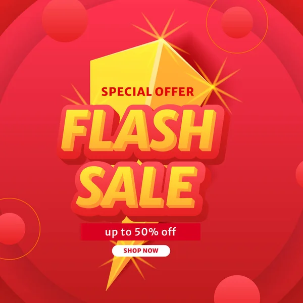 Lighting Flash Sale Offer Discount Promotion Banner Red Background — Stock Vector