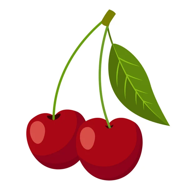 Cereza Roja Con Fruta Rama Comida Sabrosa Fresca — Vector de stock