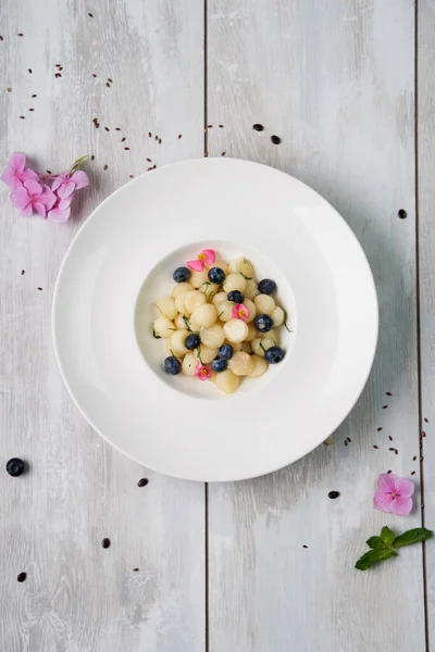 Gesundes Sauberes Essen Ernährung Und Ernährung Saisonales Sommerliches Mittagskonzept Obstsalat — Stockfoto