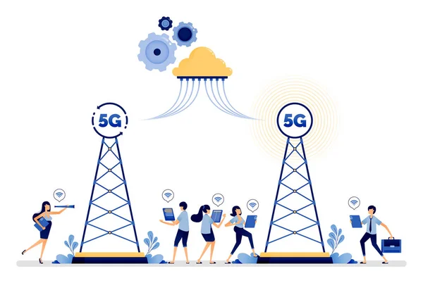 Projekt Ilustracji Zainstalowanej Wieży Komunikacyjnej System Internetowy Łatwiej Komunikuje Się — Wektor stockowy
