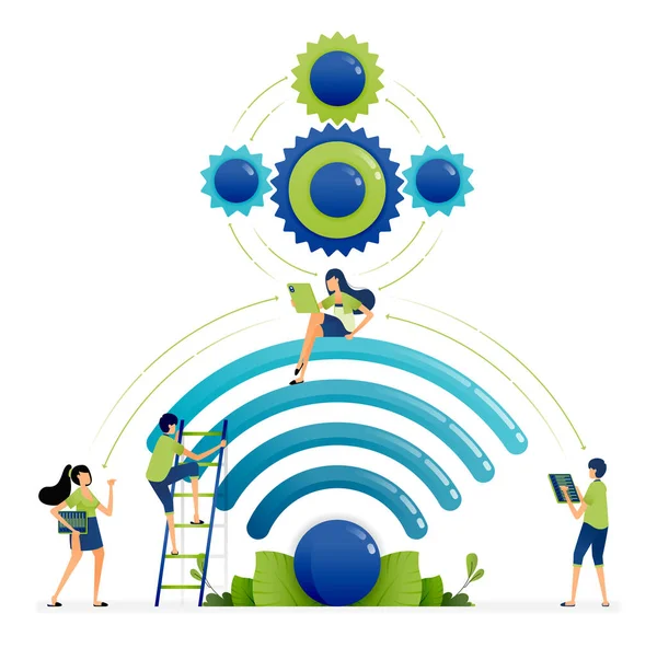 Ilustración Tecnología Wifi Que Está Conectada Accesible Con Todas Las — Vector de stock