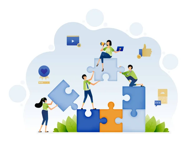 Illustration People Work Together Find Solutions Solve Problems Brainstorming Collaboration — Stockvector