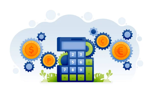 Design Rotating Gears Move Parts Calculator Metaphor Financial Accounting Mechanisms — Vetor de Stock