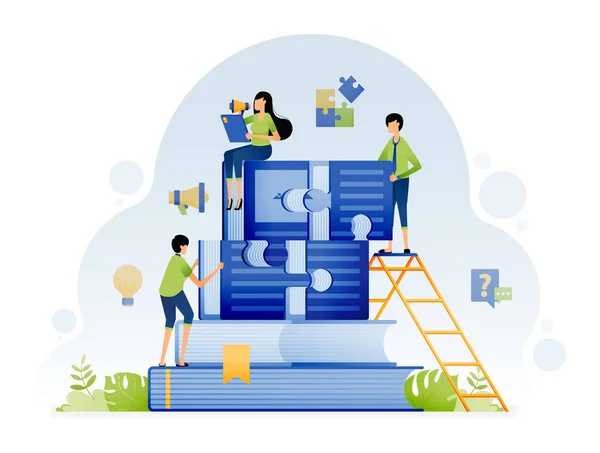 Illustration of educated people seek and try to solve the problem of the need for education or learning with literacy. Design can be for landing page website poster banner mobile apps web social media